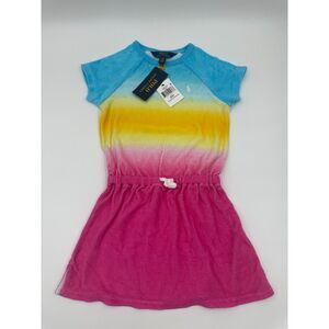 Ralph Lauren Girls Mini Dress Sz 4T Short Sleeve Multi-Colored Ombre Logo NWT
